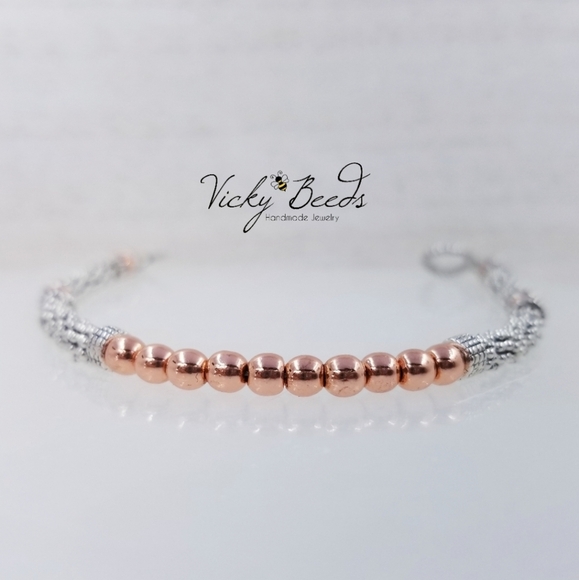 Rose Gold & Silver Beaded Gemstone Bracelet - Picture 2 of 9